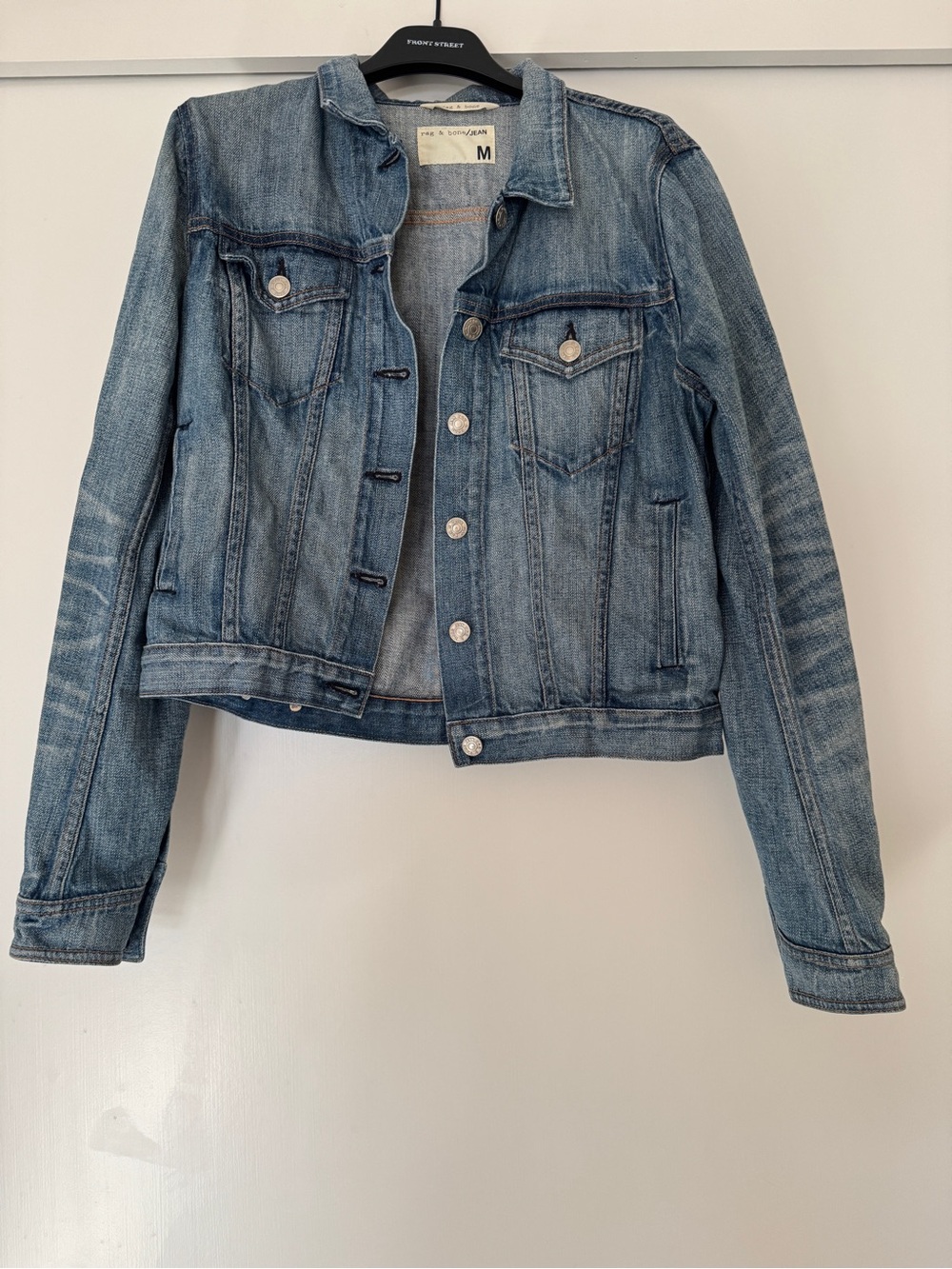 rag & bone Medium Wash Distressed Denim Jacket M